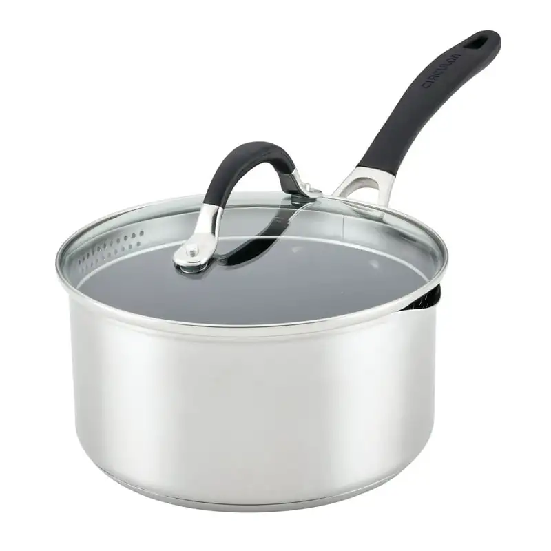 

3 Quart Silver Stainless Steel Straining Saucepan with Lid (90 Char max) Closet organizer Desk organizer Storage drawer Organiz