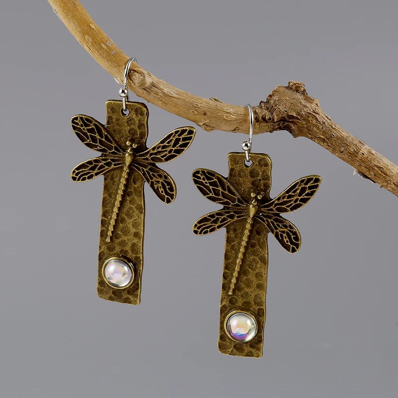 

Vintage Personalized Dragonfly Appearance Women's Earrings Fashion Ethnic Style Gem Accessories