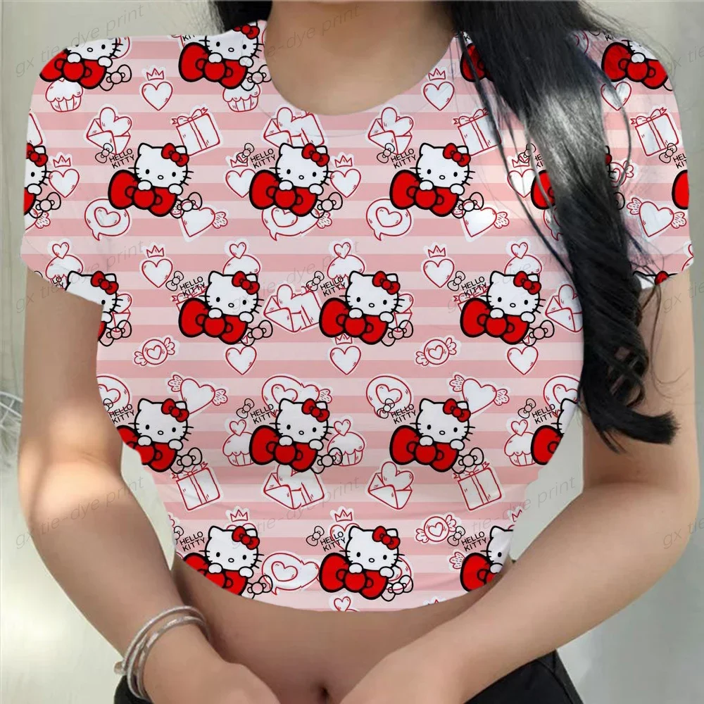 Футболка в корейском стиле женские модные топы рубашки с принтом Hello Kitty футболки