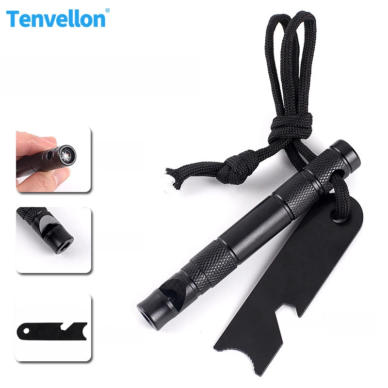 

Multi Function Portable Outdoor Survival EDC Tool 7 IN 1 Emergency Whistle Compass Wrench Ruler Rope Waterproof Case Pen Size