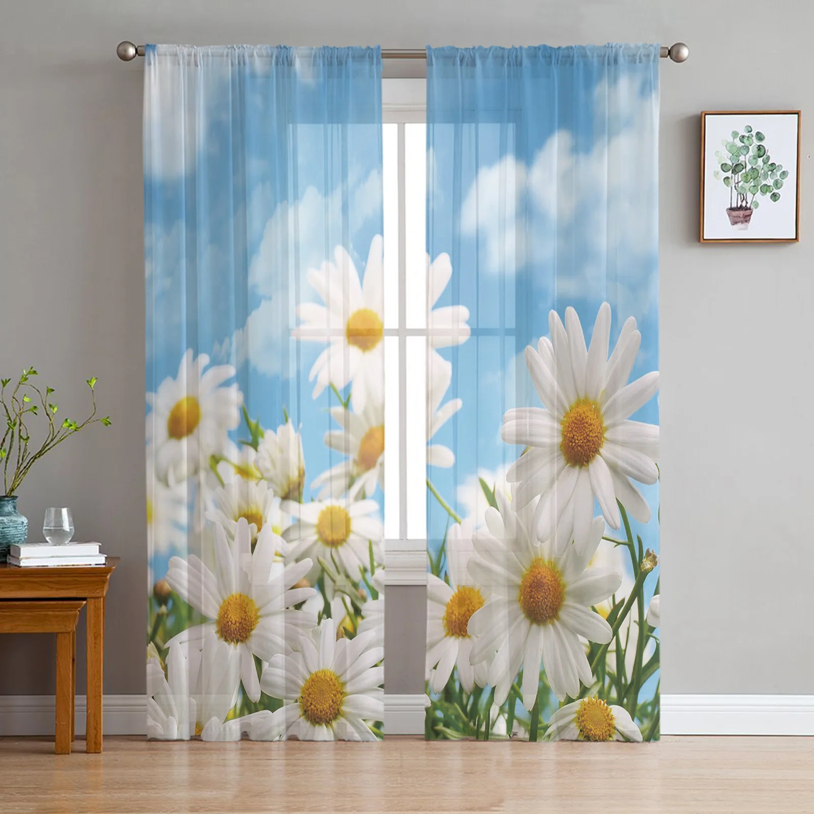

Daisy Chrysanthemum Flower Sheer Curtains for Living Room Voile Curtain Bedroom Bathroom Tulle Curtains Window Drapes
