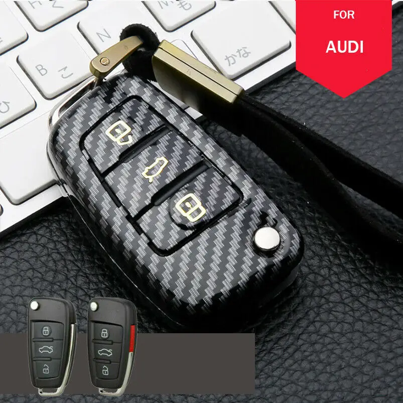

Carbon Fiber Car Key Fob Case Cover Bag For Audi A3 A4 A5 A6 Q7 Q3 TT R8 A8 S6 3 Button Car Remote Key Fob Shell Cover Case