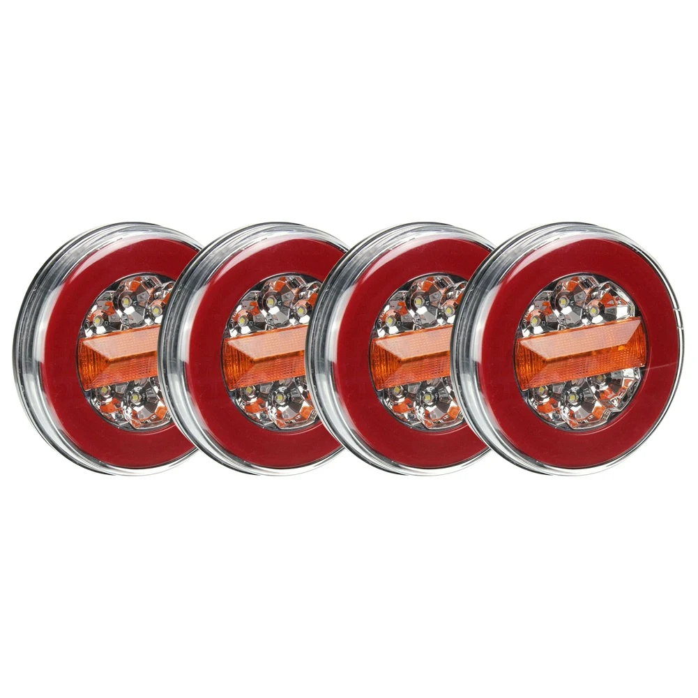 

4X 43LED Round Hamburger Flowing Turn Stop Tail Light Truck Trailer 12-30V IP67