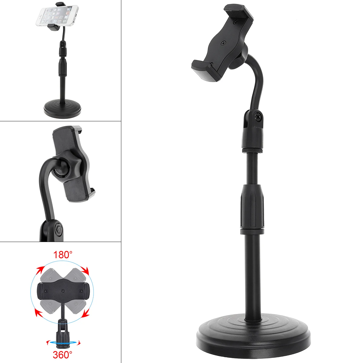 

Extendable Live Broadcast Cell Phone Holder with 360 Rotation Microphone Clip and Lifting Mount Stand for Studio Video Chatting
