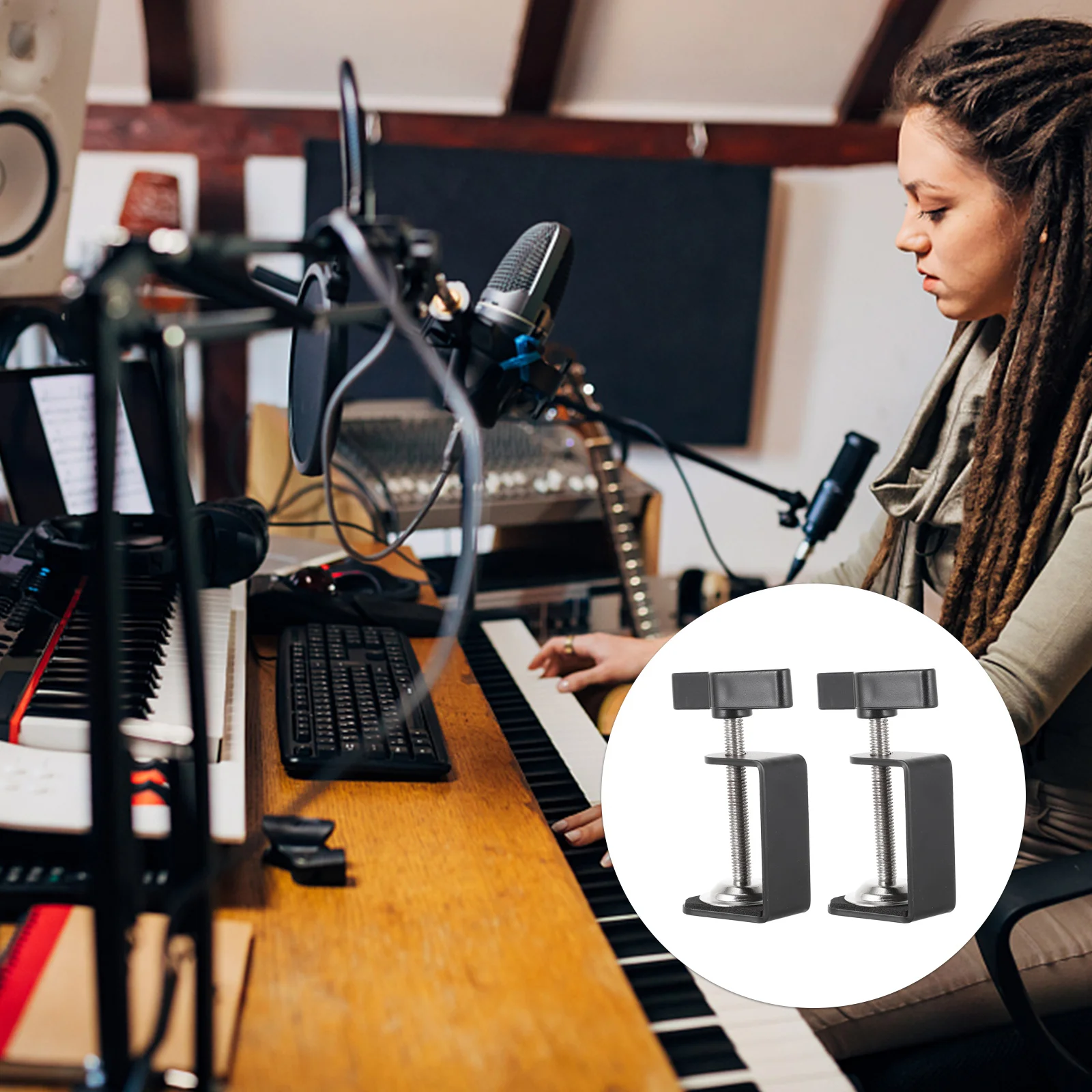 

2 Pcs I-clamp Bracket Clip Desktop Mic C-shape Cantilever Clamp Fixture Adjustable Table Clamp Plastic Desk Damper Clamp