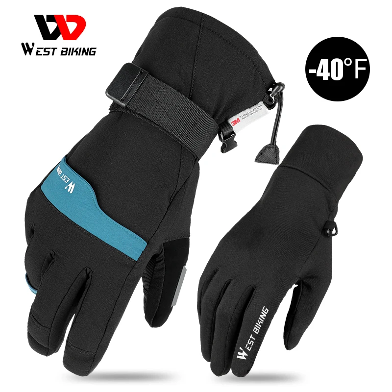 WEST BIKING Bike Gloves 2 Pairs Suit Ski Gloves Winter Warm MTB Road Snow Touch Screen Motorcycle Cycling Sports Gloves