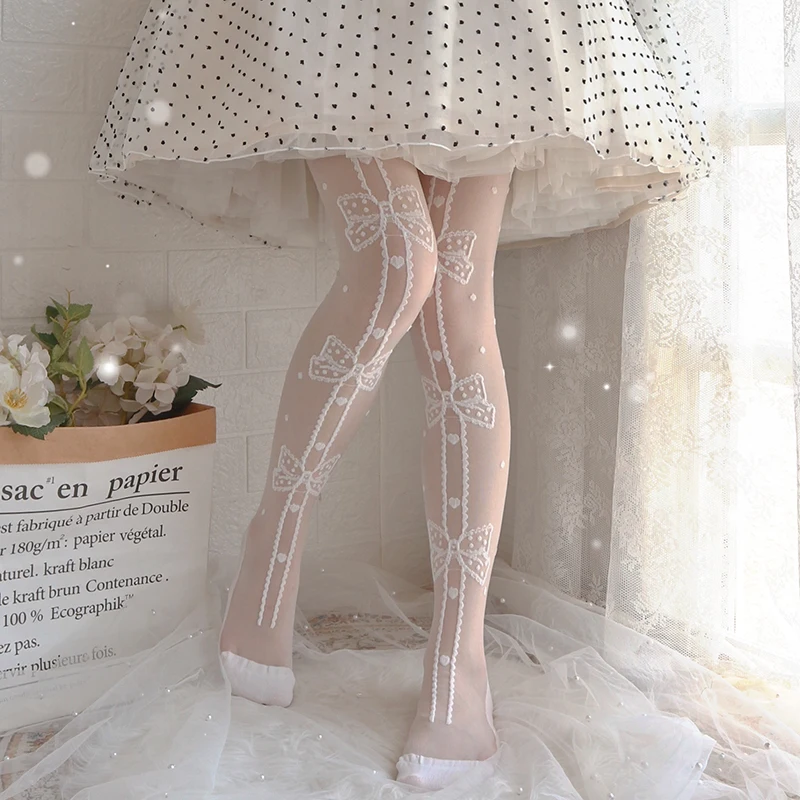 Cute Girl Lolita Long Socks Female Summer Tube Spun Glass Ultra-Thin Knee Socks Female Lolita Japanese Style Lace Stockings
