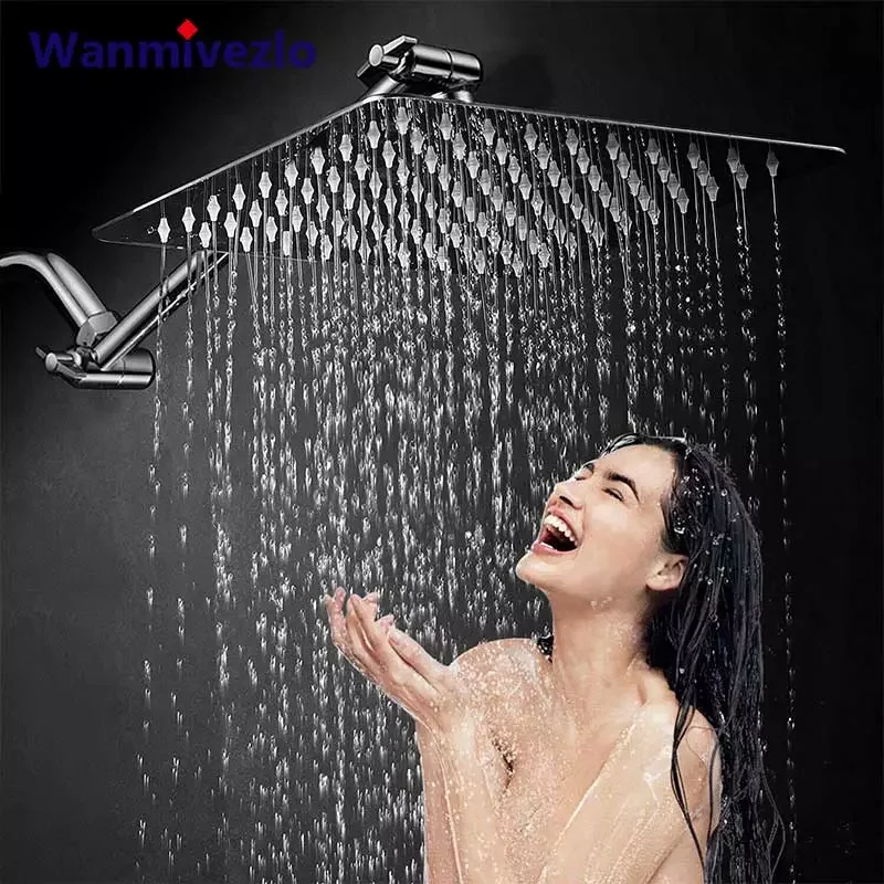 

NEW2023 Chrome Rainfall Shower Head Solid Brass Angle Adjustable Extension Arm Chrome Wall Mounted 8/10/12inch Square Shower Hea