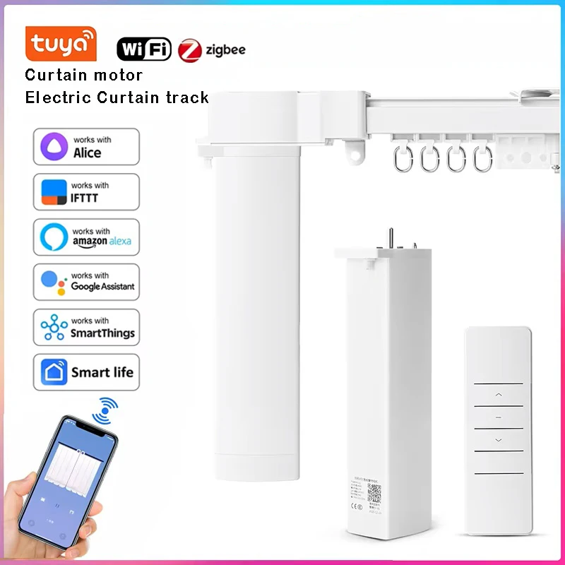 

Tuya Wi-Fi Zigbee Smart Curtain Motor Drive двигатель Умный дом Электрическая система рельсов для штор Поддержка Google Alexa Alice
