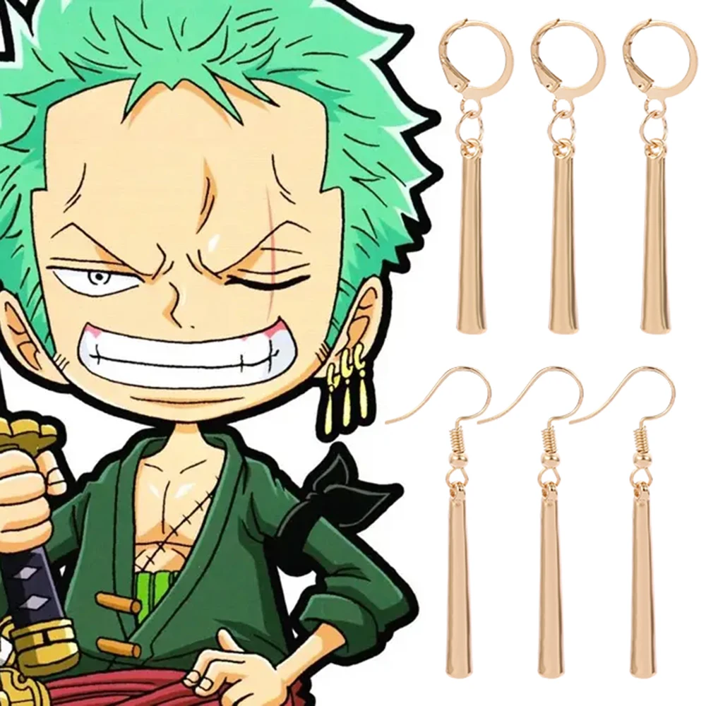 

3Pcs/Set Anime ONE PIECE Roronoa Zoro Cosplay Earrings Sauron Ear Clips Golden Hook Earrings For Women Men Cosplay Jewelry