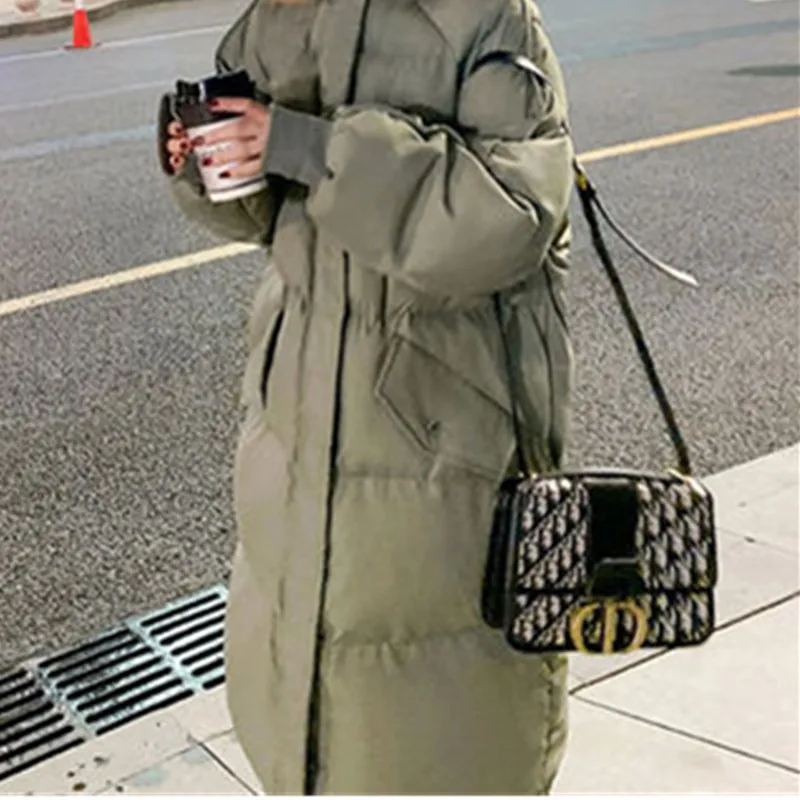 Loose Overcoat Parkas Thicken Warm Down Cotton Padded Coat 2021 Winter Women Down Jacket Long Hooded Coats Female Oversize Green