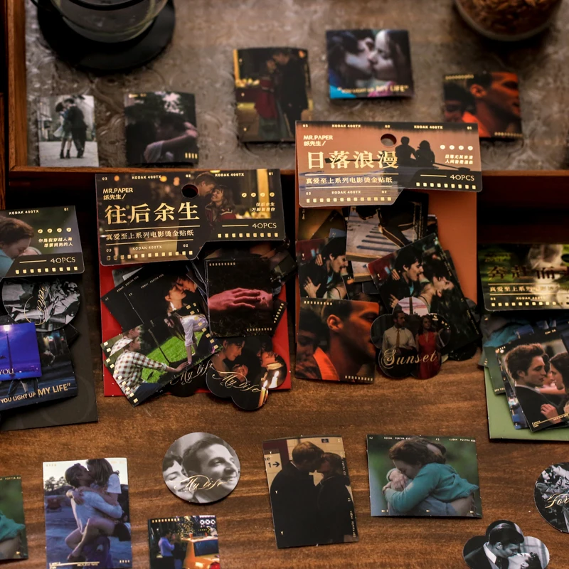 

40pcs Classic Romantic Literary Movie Lines Lens Bronzing Stickers Aesthetic INS Bullet Journaling Accessories DIY Deco Stickers