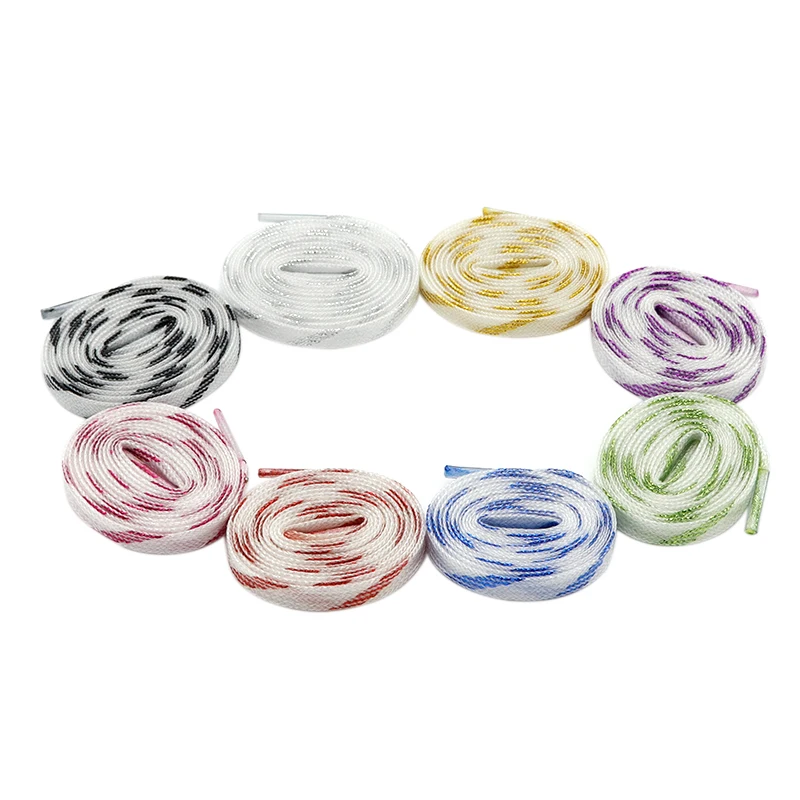 7mm Double Layer Shinning Colorful Glitter Shoelaces Long Shoe Laces White Black Red Gold Silver Shoestring 60-180cm Sneaker Men