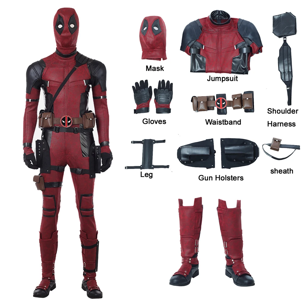 

Костюм для косплея Уэйда из «мертвых солдат 2» для взрослых, красная боевая одежда, костюм супергероя на Хэллоуин, реквизит, пояс, перчатки с ботинками
