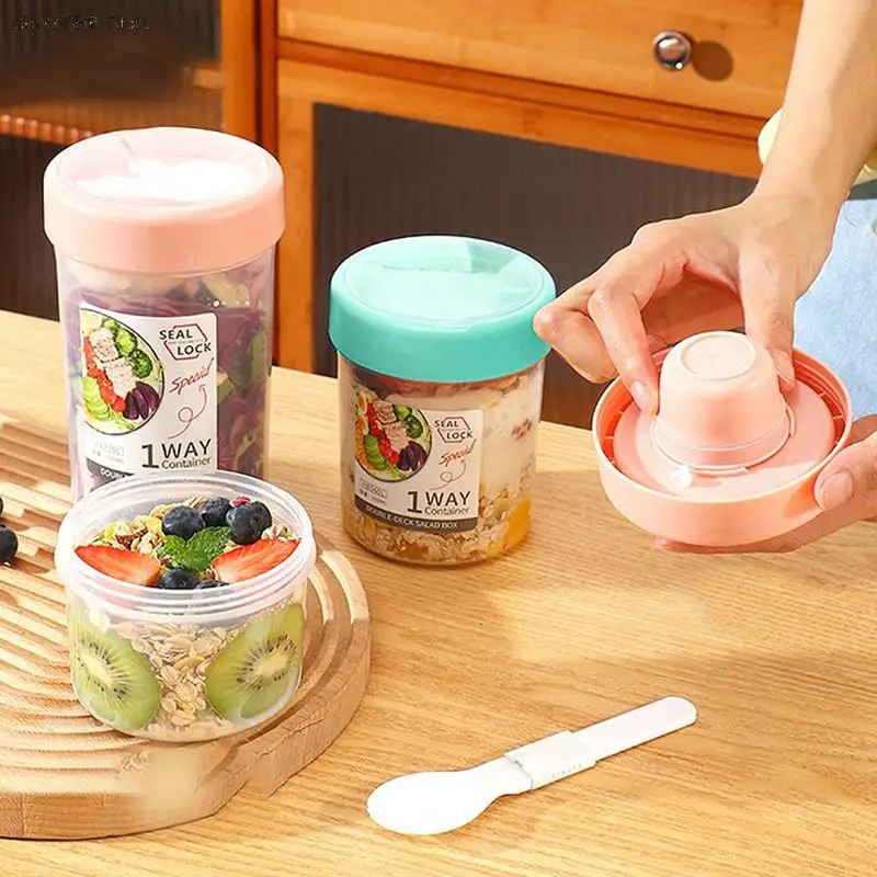 New Breakfast Oatmeal Cereal Nut Yogurt Salad Cup Container Set With Fork Sauce Cup Lid Bento Food Bowl Lunch Box Kitchen