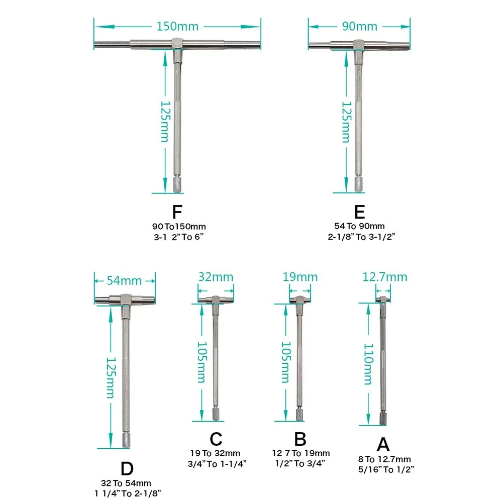 Набор телескопических датчиков 8-150 мм (5/16-6 дюймов) 6 шт. Внутренний Калибр 4