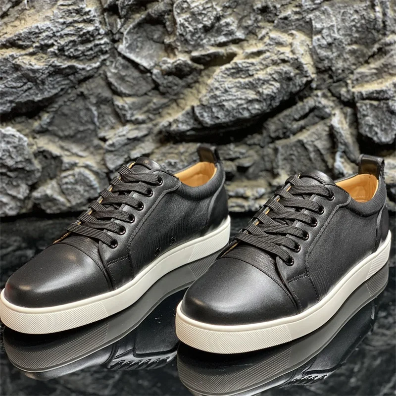 

Роскошные дизайнерские черные кожаные красные низкие ботинки для мужчин, повседневные лоферы на плоской подошве, женские брендовые кроссовки высокого качества