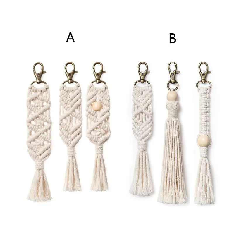 

3x Boho Mini Macrame Keychains Tassel Bag Charms Hanging for KEY Chain De