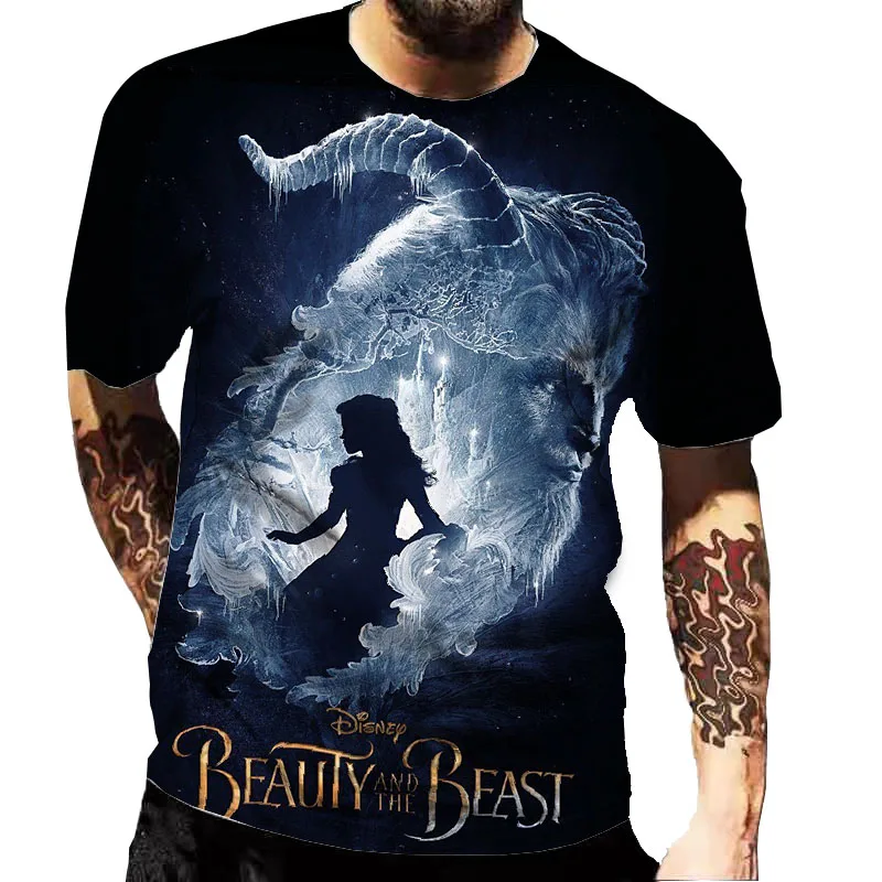 

Disney Beauty and the Beast New 3D Print Fashion Men's Summer Round Neck Short Sleeve T-shirt Teenger Lovers Movies Classic Tops