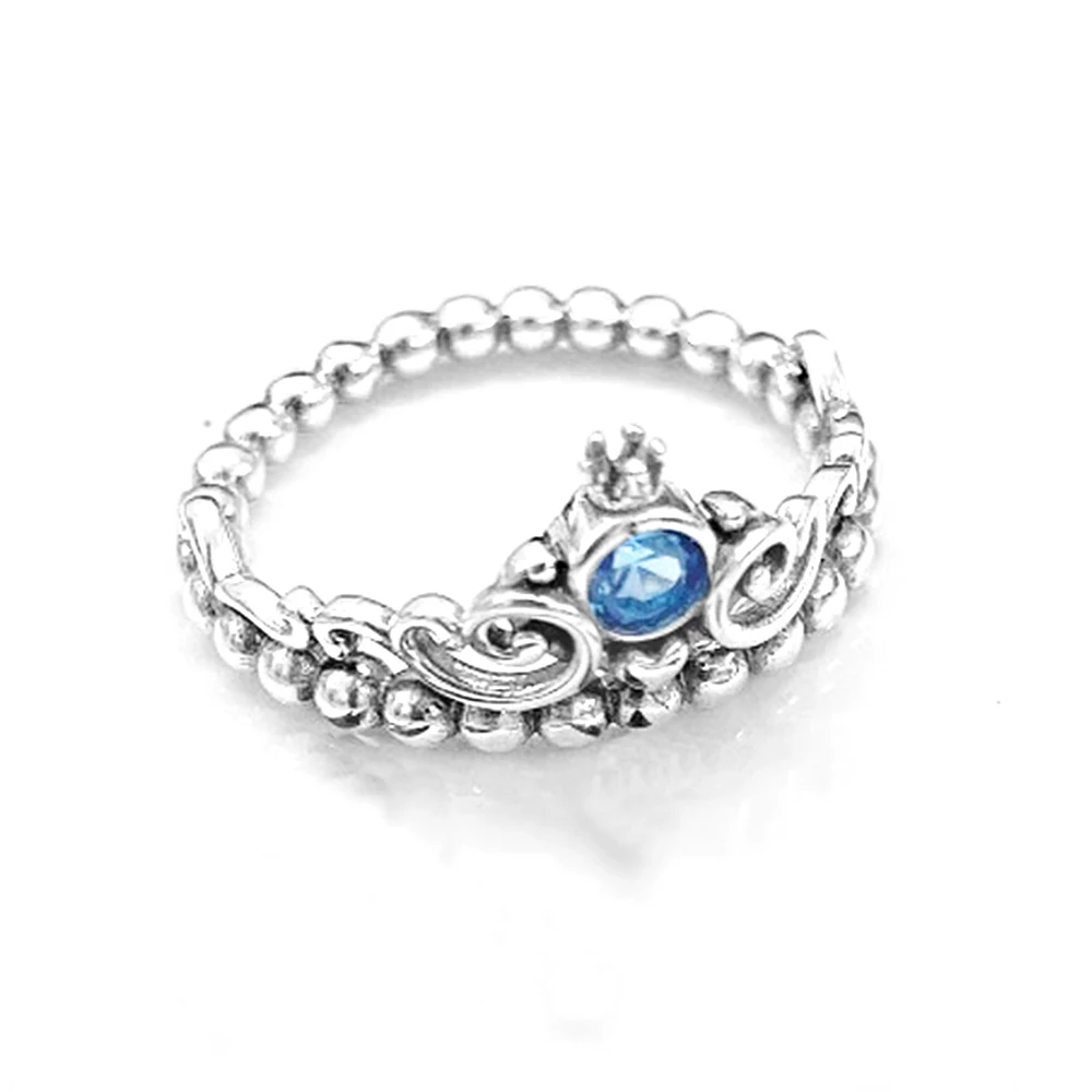 Bague diadème bleu Pandora Cendrillon pour femme, argent 925, bijoux de style rétro, niche, rêveur et doux avec sac