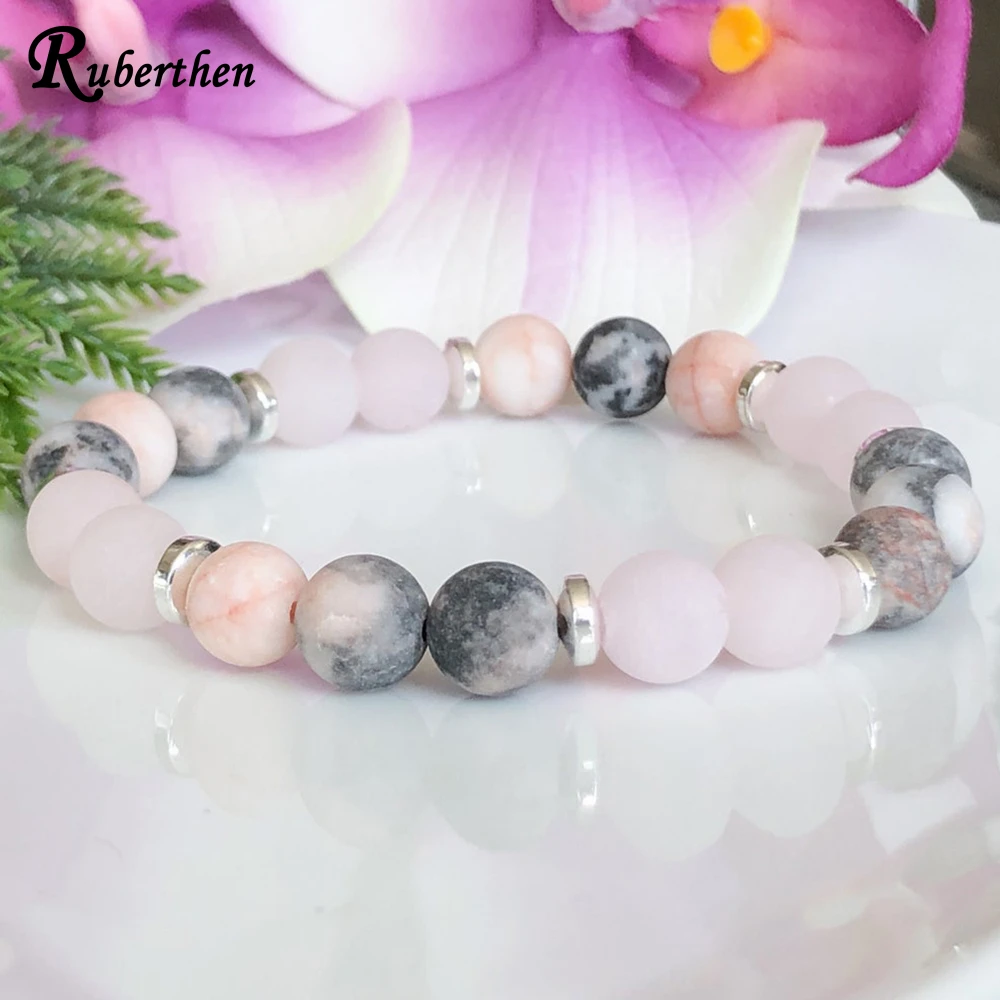 Браслет Ruberthen с розовыми агатными драгоценными камнями в полоску класса А