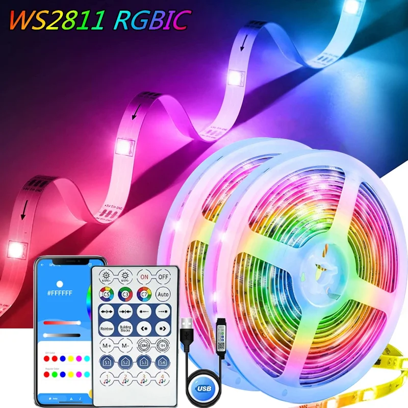 

20M LED Strip Light RGB 5050 WS2812B Bluetooth USB Diode Flexible Addressable Lamp Tape Rainbow-like Effect DC 5V Ceiling Light