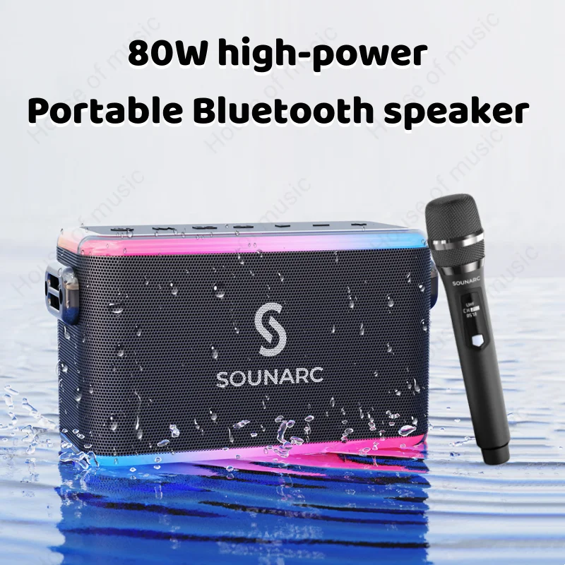 

Portable Bluetooth Speakers 80W Out Put Stereo Sound Rich Bass Outdoors Waterproof and Dustproof with Wireless Mic Low Latency
