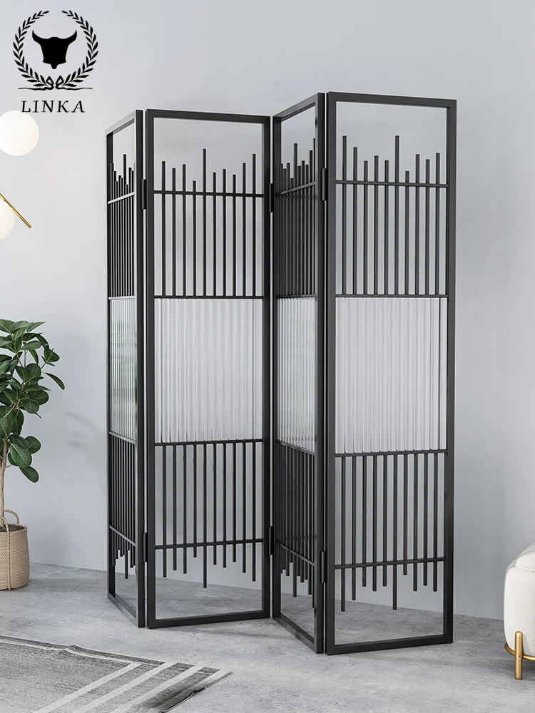 

Modern folding mobile screen can be pushed and pulled to block the living room Nordic decorative wall porch glass partition