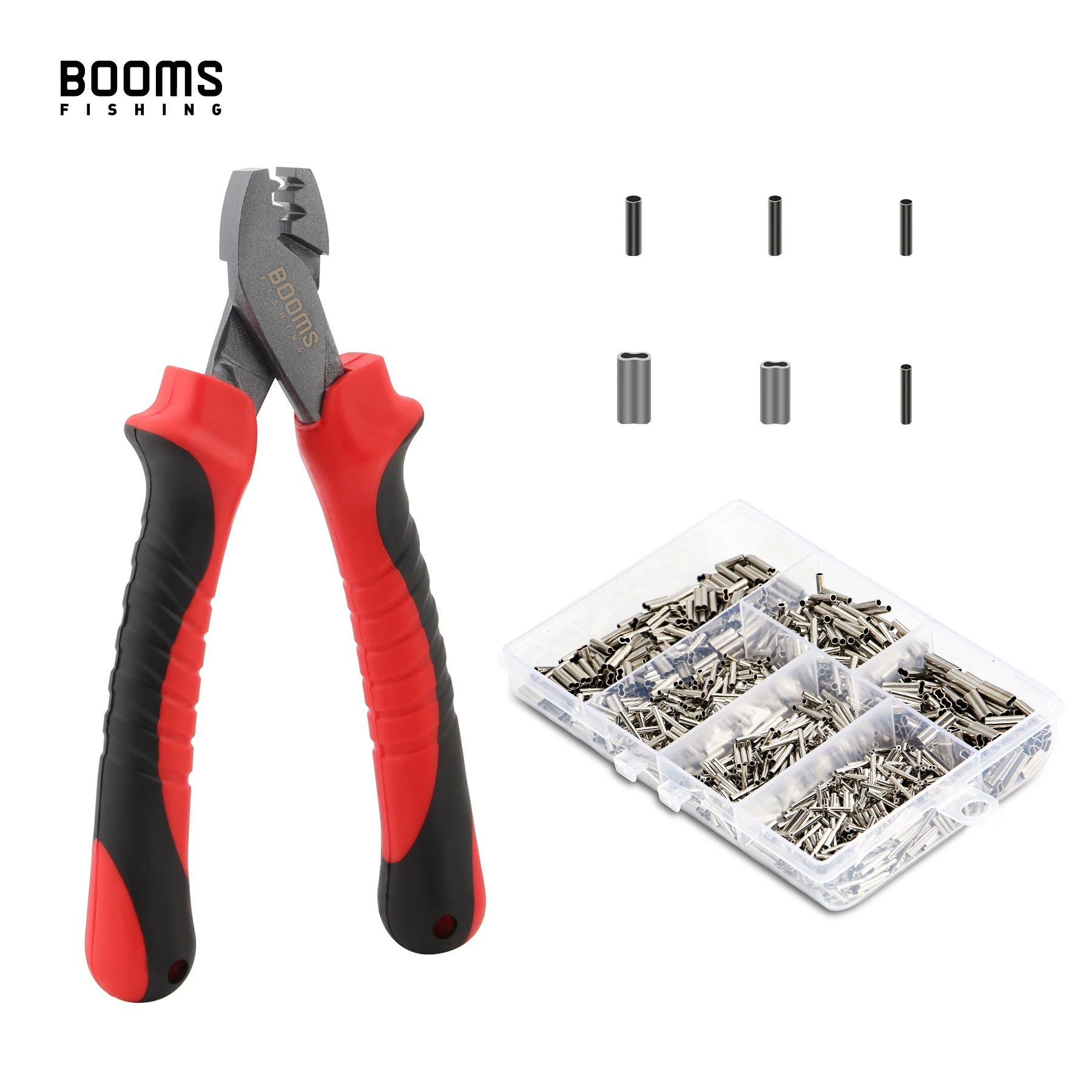 Booms Fishing CP2 Fishing Crimping Pliers with 300Pcs/set for Single & Double 6 Size Mixed Fishing Line Crimping Sleeves Tools
