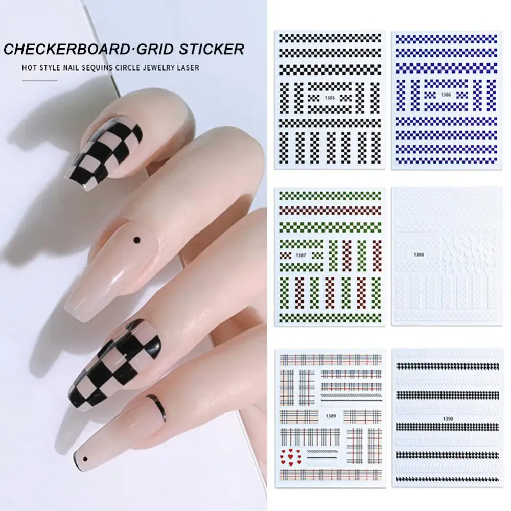 

Шахматная клетка для дизайна ногтей 3D фотообои для ногтей твидовый Маникюр 2021 новый дизайн слайдеры DIY аксессуары