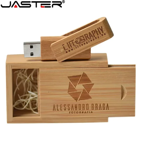 JASTER Вращающиеся деревянные флэш-накопители USB 2.0 128 ГБ Pen Drive 64 ГБ Бесплатная карта с логотипом 32 ГБ 16 ГБ подарок U-диск