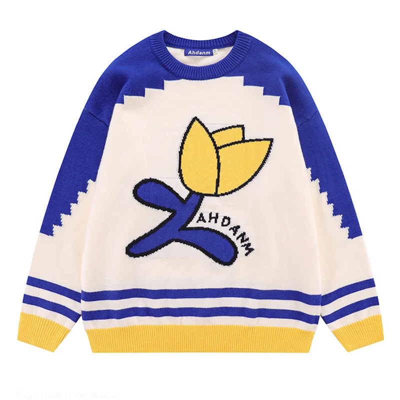 

Джемпер в стиле Харадзюку контрастных цветов в стиле ретро, пуловеры, Свитера оверсайз, Мужской Свободный вязаный свитер для пары, Женский п...