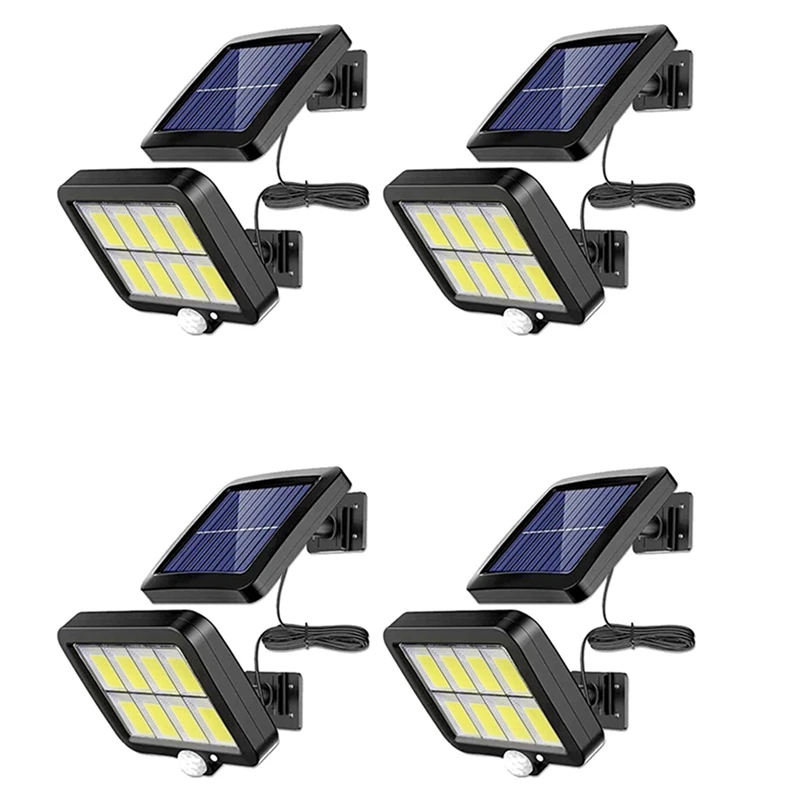 

4Pc 2000 Lumen 160 Leds Solar Wall Lights IP65 Waterproof Wired Motion Sensor Security Flood Light 360 Degree Adjustable