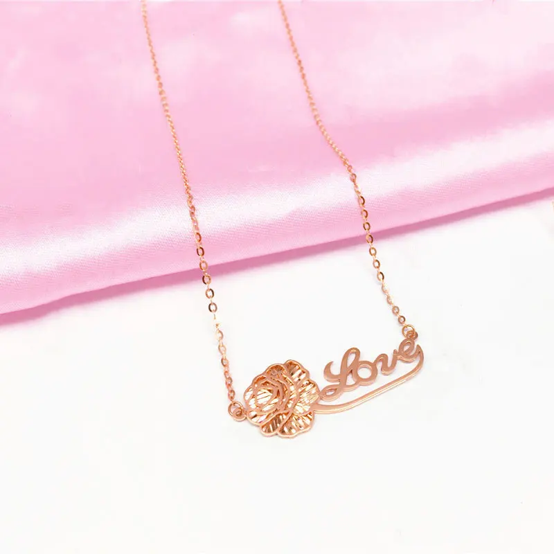 

Russian 585 Purple Gold New Westernized Rose Gold Color Gold Rose Letter Necklace Female choker necklace