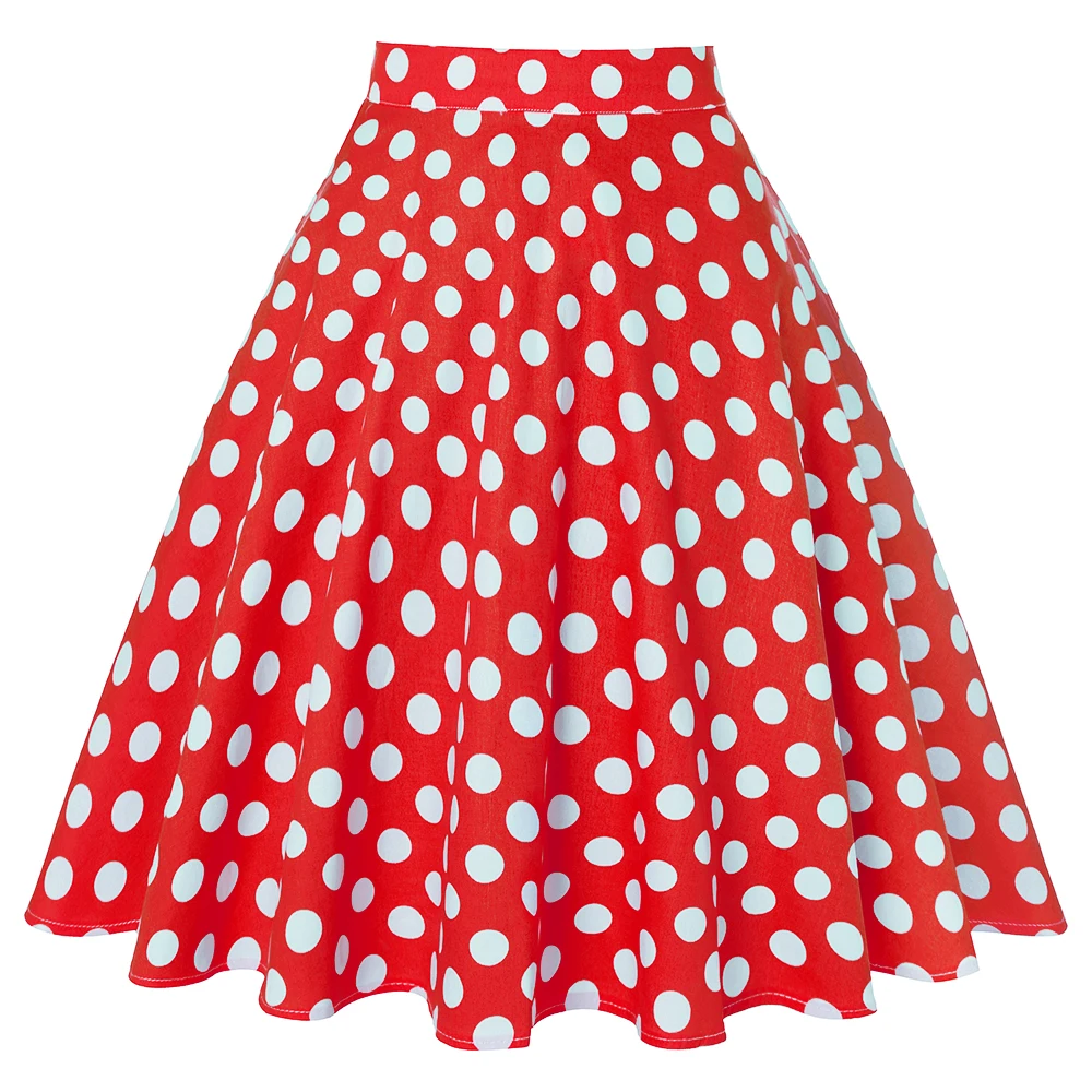 

SISHION Women Midi Skirt Runway Vintage Rockabilly VD0020 Womens Pinup 50s Cotton Skirts High Waist Polka Dots Red Black Skirt