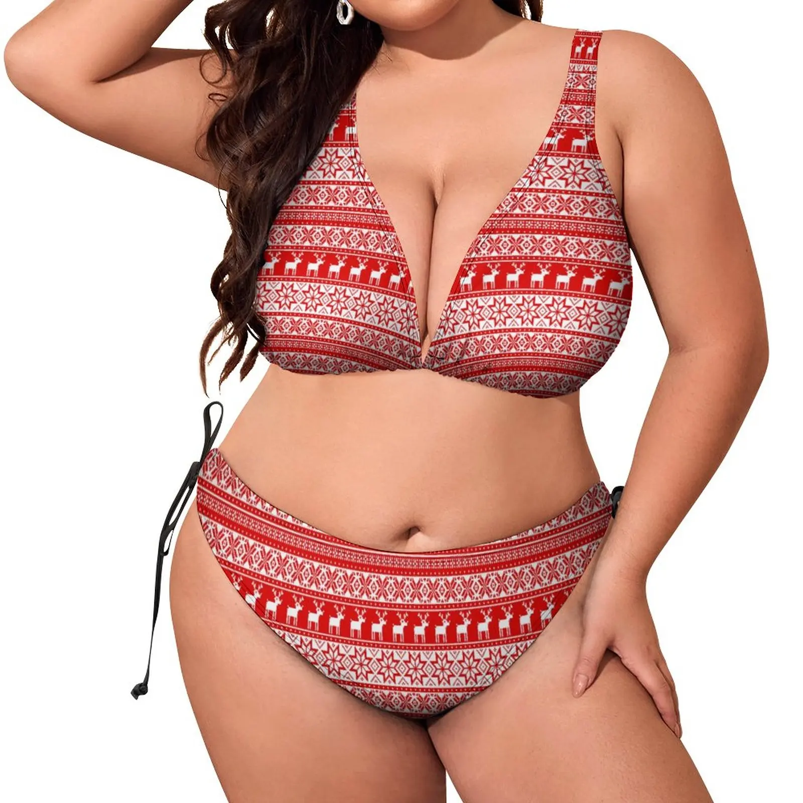 

Nordic Snowflake Bikini Swimsuit Sexy Retro Print Swimwear Women Aesthetic Bikini Set Two-Piece Swimsuits Biquini Plus Size 3XL