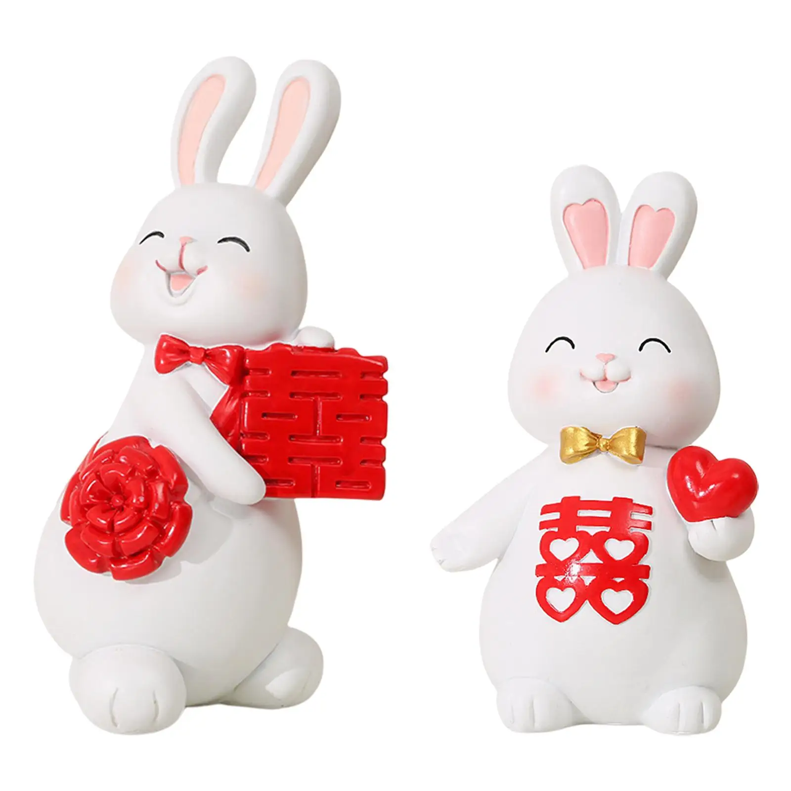 

Cute Rabbit Statue Wedding Miniature Xi Character Bunny Figurine Resin Craft Sculpture for Shelf Cabinet Arrangement Decoration