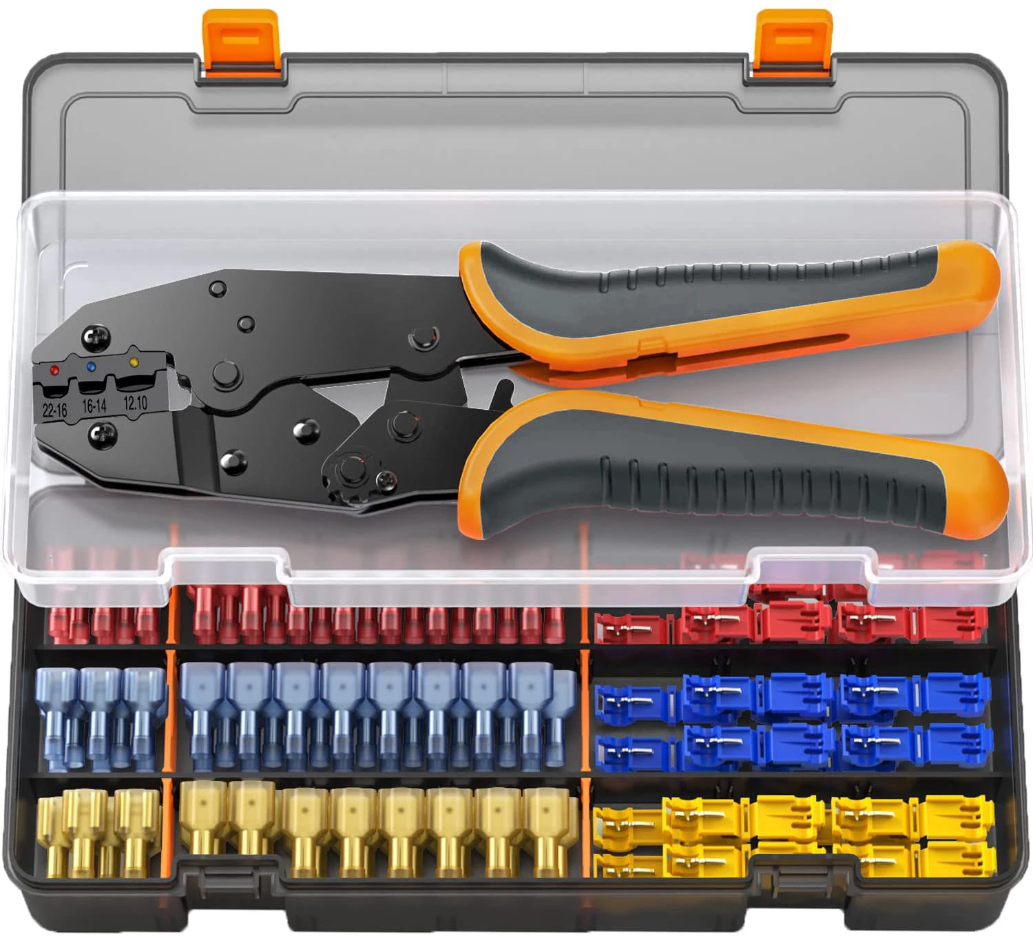 

Nylon Spade Connectors Crimping Tool Kit, T-Tap Wire Connectors, Quick Splice & Disconnect Electrical Terminals,for AWG 22-10