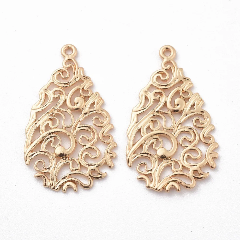 

2-5pcs Brass Pendants Teardrop Real 18K Gold Plated 24.5x14.5x1mm Hole: 1mm