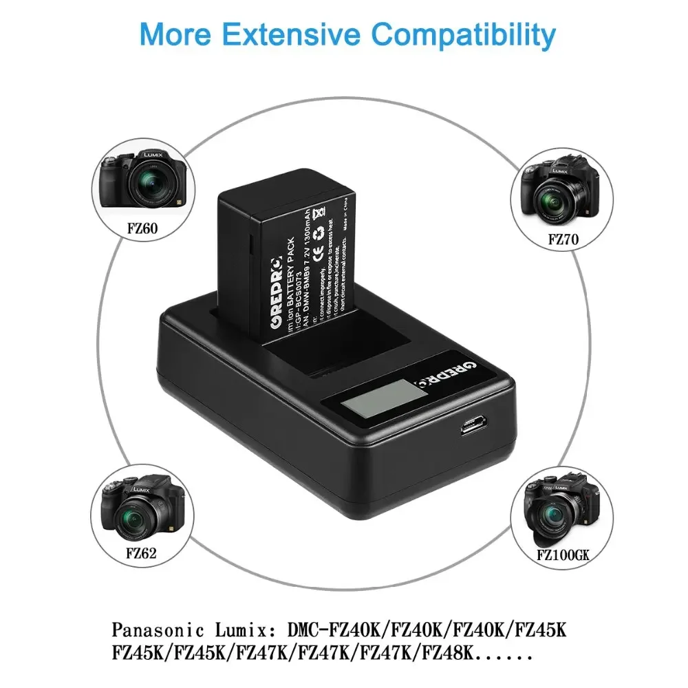 DMW-BMB9E DMW-BMB9 Аккумулятор и зарядное устройство для Panasonic Lumix DC-FZ82 DMC-FZ72 DMC-FZ62 DMC-FZ150