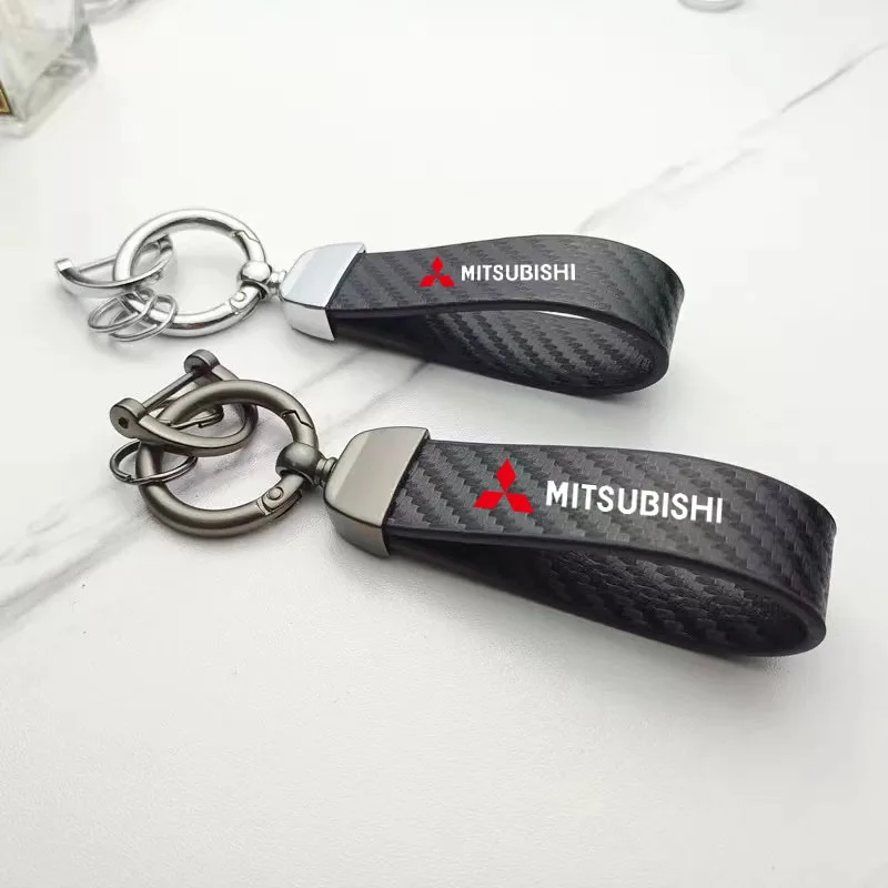 

FLeather Keychain Horseshoe Buckle Jewelry For Mitsubishi Ralliart Lancer 9 10 Asx Outlander 3 Pajero Lanyard Car Accessories