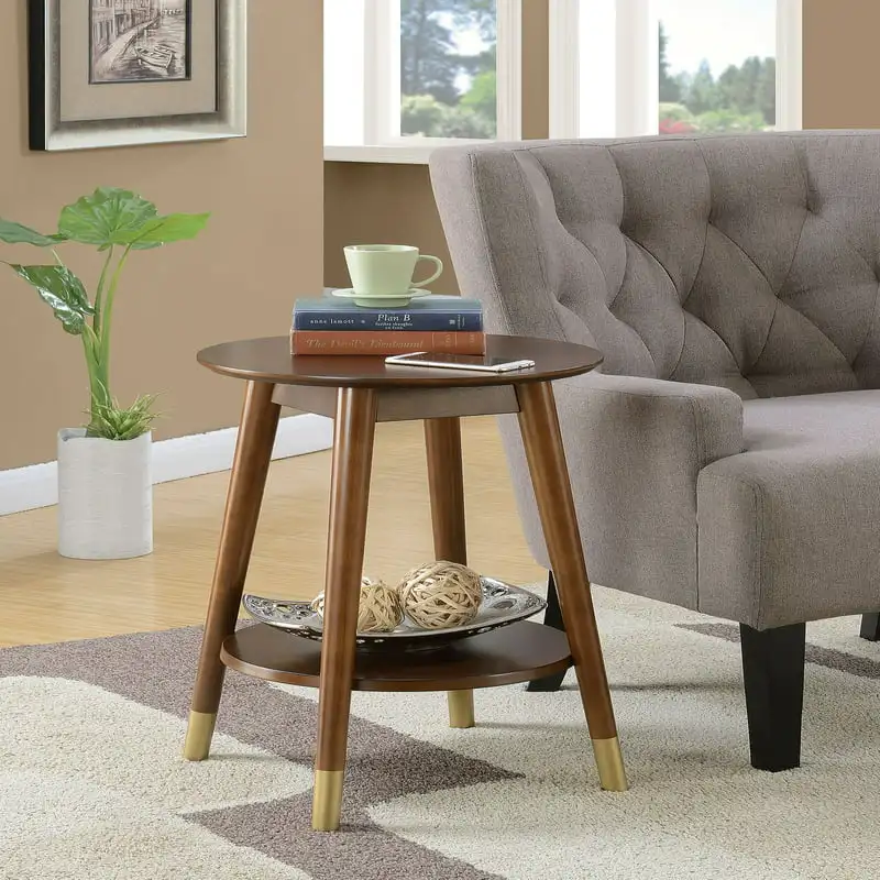 

Wilson Mid Century Round End Table with Bottom Shelf Sofa Side Table for Bedroom Living Room