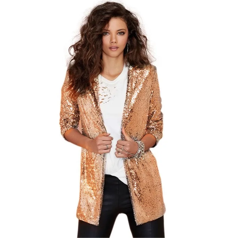 2023 new in Women Sequin Blazers Jacket Gold Bling Silver Black Long Sleeve Elegant Coat Night Club Glitter Shiny Punk Outwear