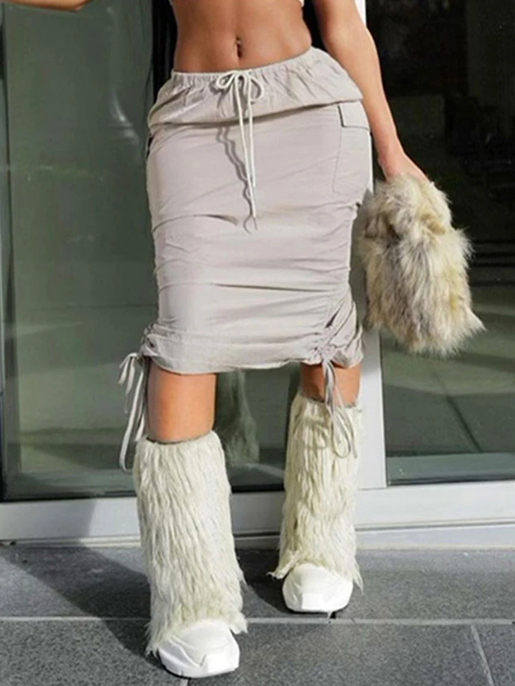 

Женская юбка с низкой талией, однотонная облегающая юбка миди с рюшами, в стиле панк и гранж, весна-осень 2022, одежда в стиле "Лолита" Y2K