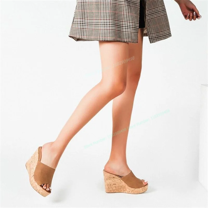 

Brown Platform Wedges Espadrilles Slippers Woven Peep Toe Shoes for Women Cut Heels Summer Beach Shoes 2023 Zapatos Para Mujere