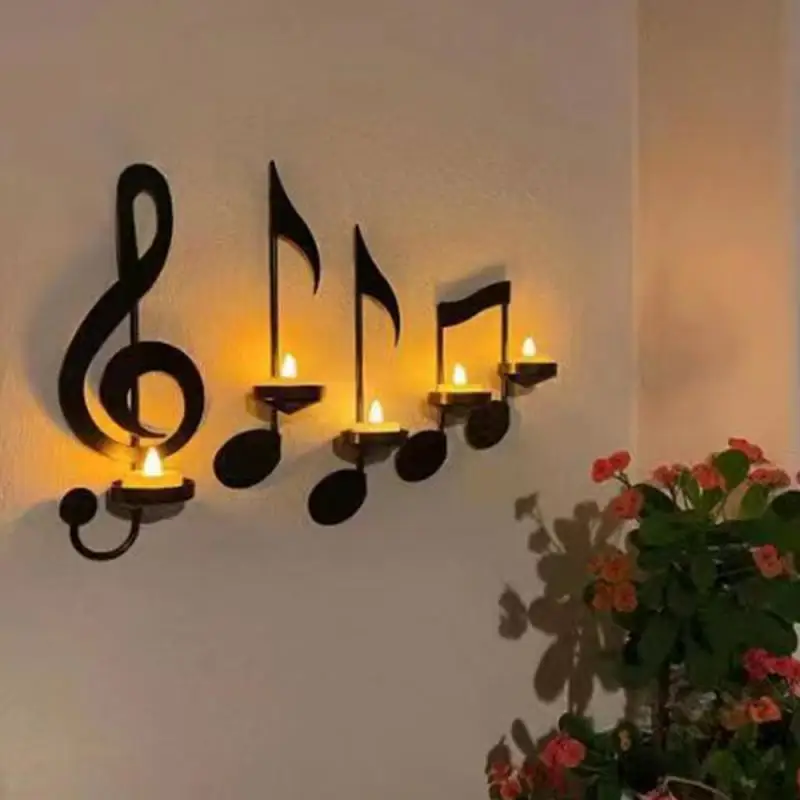 Black Music Note Wall Sconce Treble Clef Quarter Note Double Note For Office Store Wall Yard Porch, Garage Door Gifts Home Decor