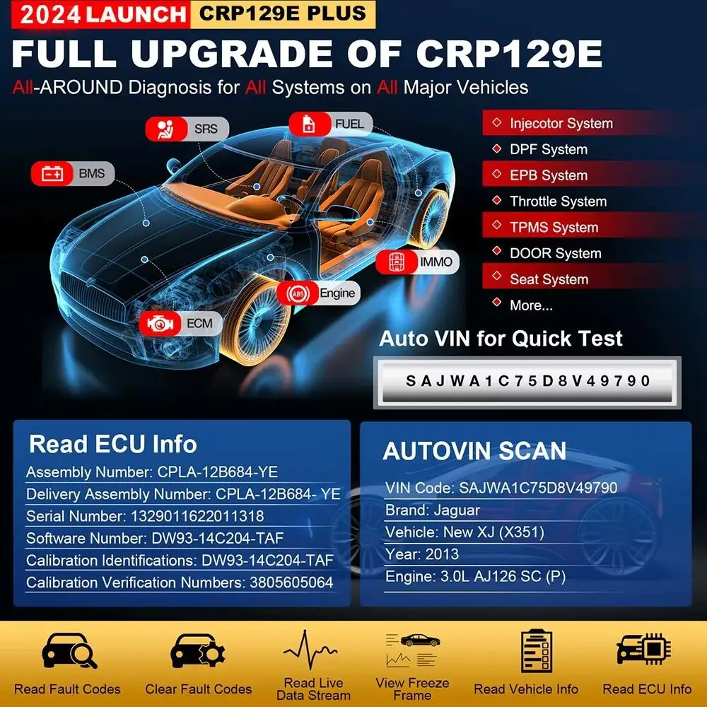 LAUNCH X431 CRP129E PLUS Полная система диагностических инструментов Сканер OBD2 8 функций