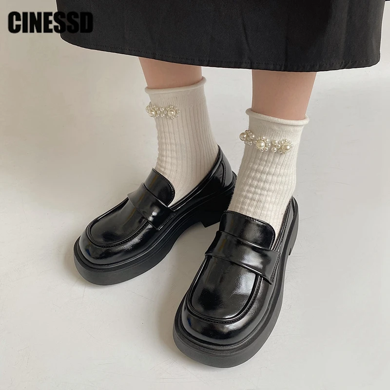 

Женские винтажные лоферы, туфли-лодочки на толстой подошве в стиле ретро, без застежки, на низком каблуке, для осени и весны, 2022