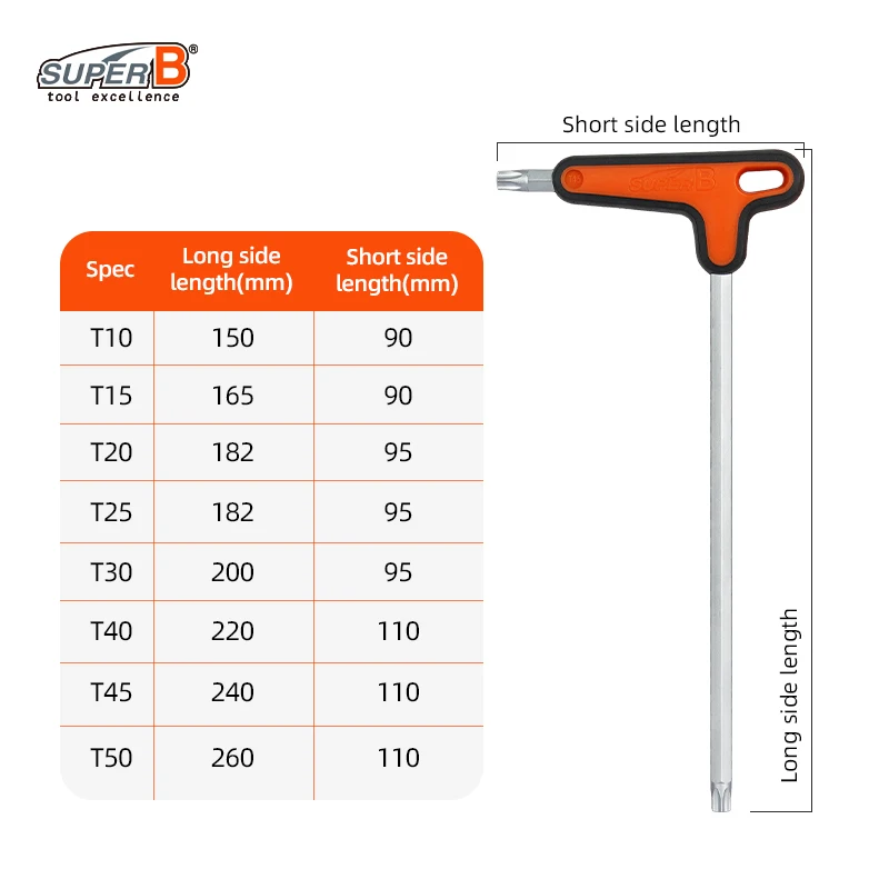 Фото Super B Инструменты для ремонта велосипедов T/L Ручка Torx ®   Набор гаечных ключей T10 / T15 / T20 / T25 / T30 / T40 / T45 / T50 S2 Сталь с кронштейном №2