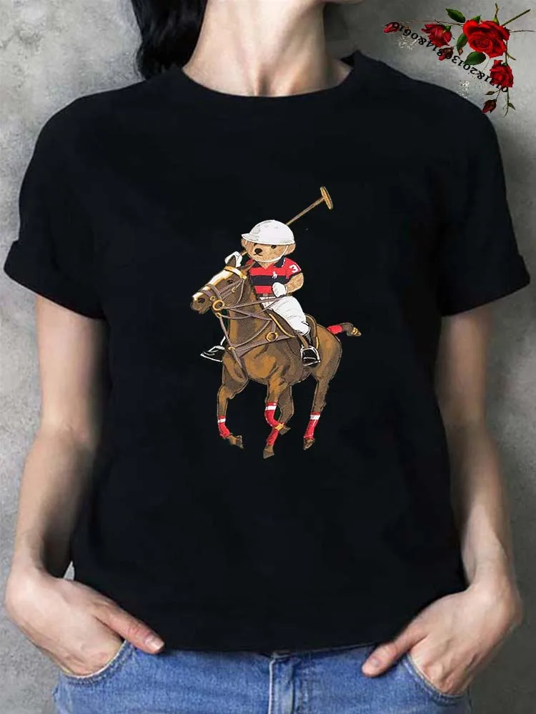 

Футболка женская хлопковая с коротким рукавом и принтом «Медведь»